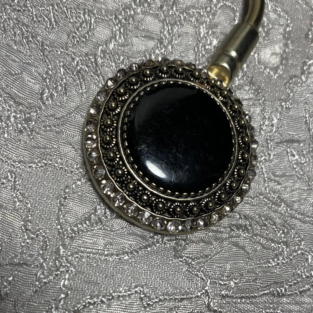 Elegant Silver and Black Purse Hook With Black Stones and Rhinestones - Picture 3 of 5